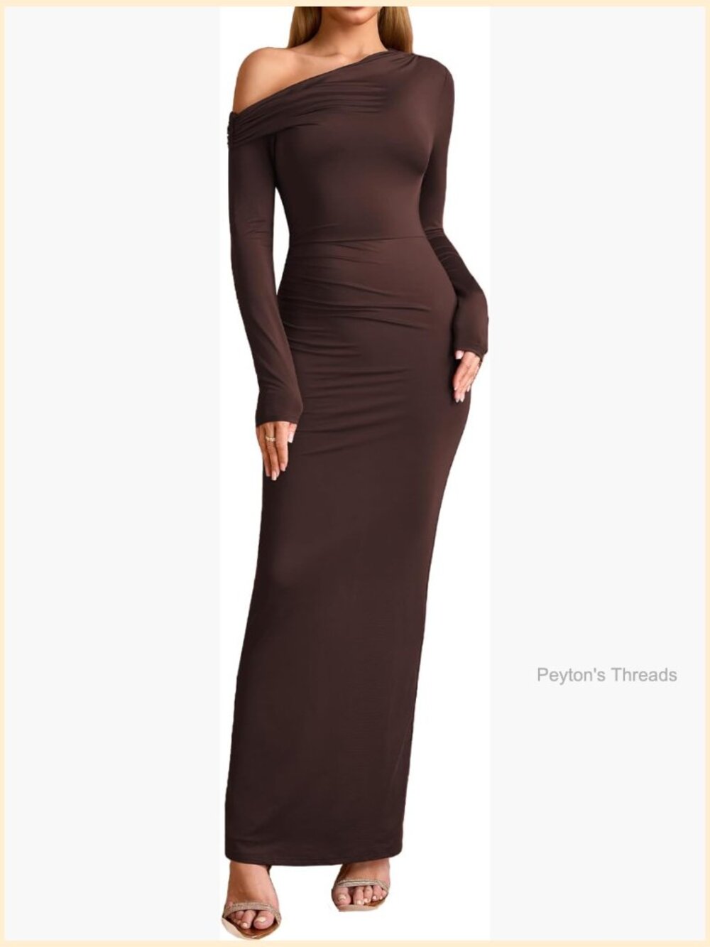 One Shoulder Ruched Bodycon Maxi Dress Long Sleeve Formal Guest Cocktail